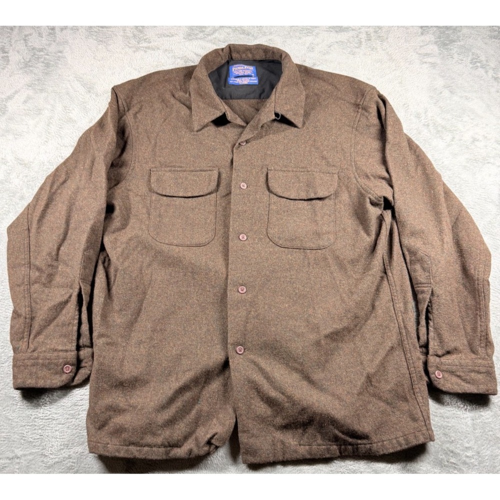 Vintage Pendleton Board Shirt Mens L Brown Wool Loop Collar USA Fabric